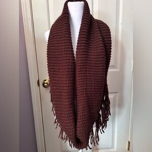 Crotchet Knit Tassel Infinity Scarf in Burgundy by JustFab